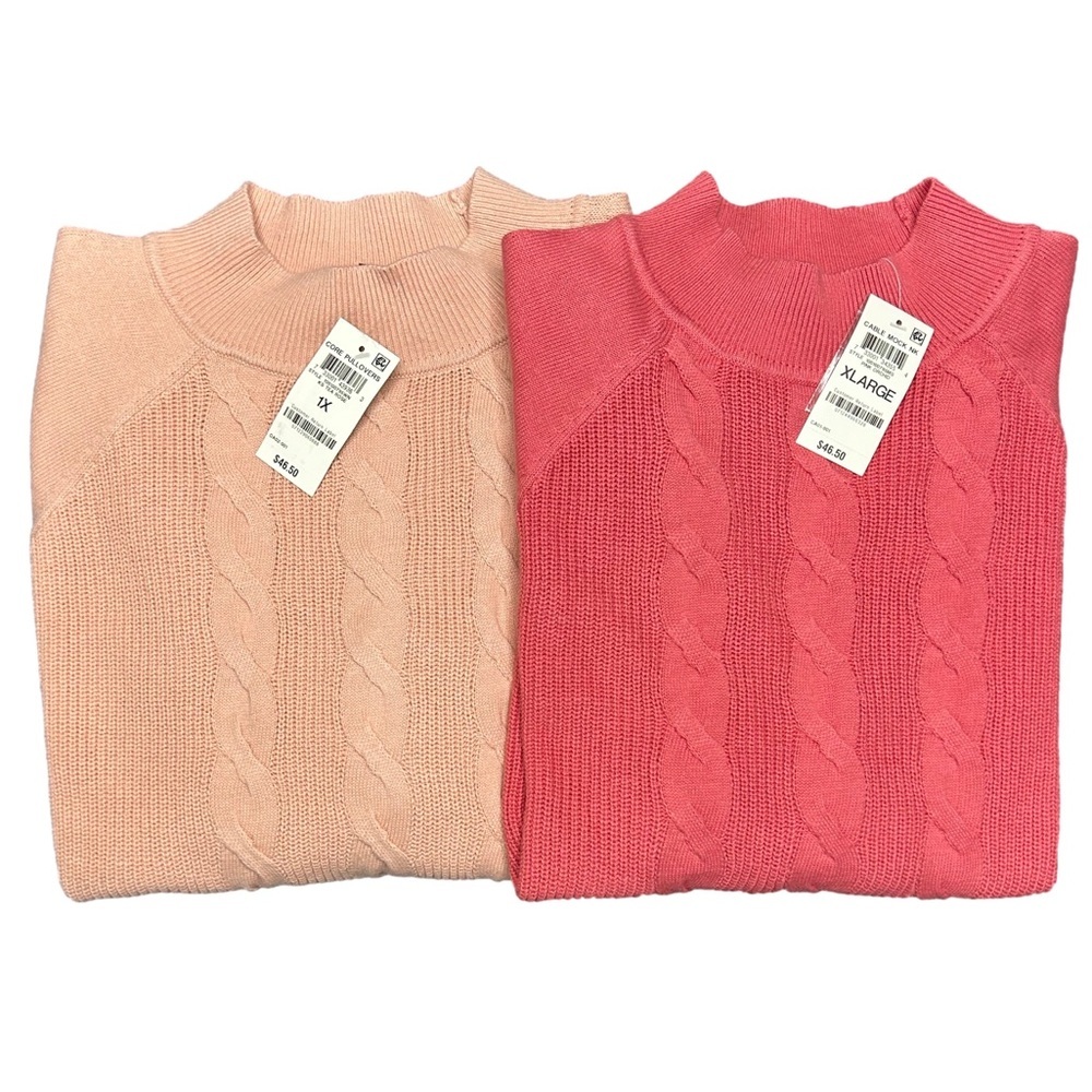 Karen Scott (set of 2) pink classic cozy feminine cable-knit sweaters NWT 1X